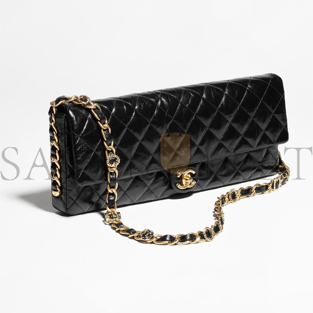 Ch*el master maxi clutch shiny lambskin gold tone metallic black as5006 (38*18*4cm)